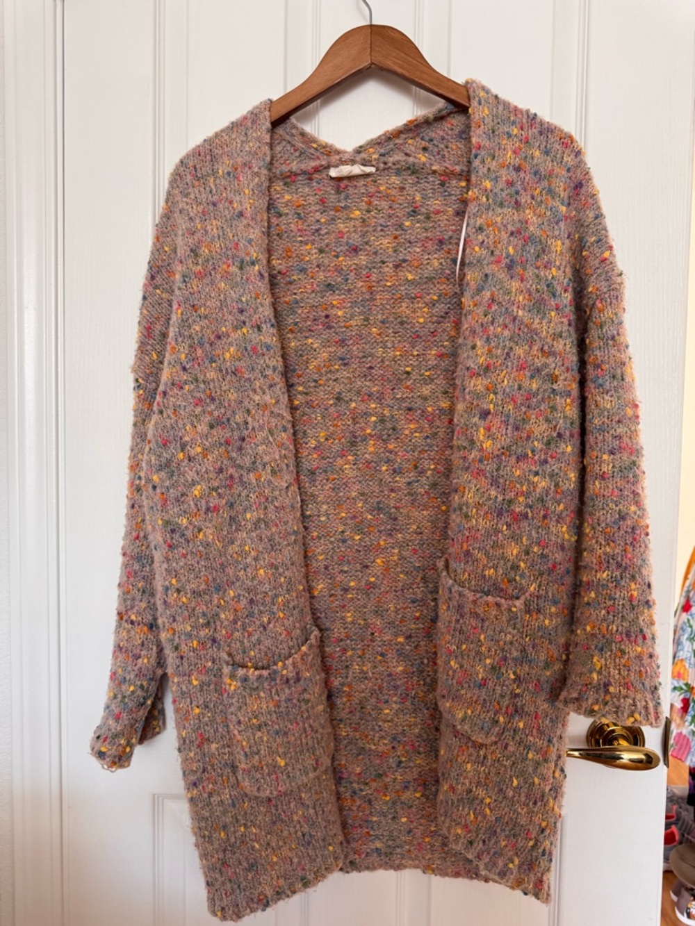 Sienna Sky Beige Multicolor Speckled Open-Front Cardigan